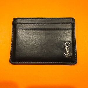 Yves Saint Laurent Black Card Holder with Silver Logo